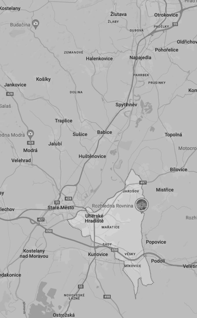 Mapa okolí Uherského Hradiště